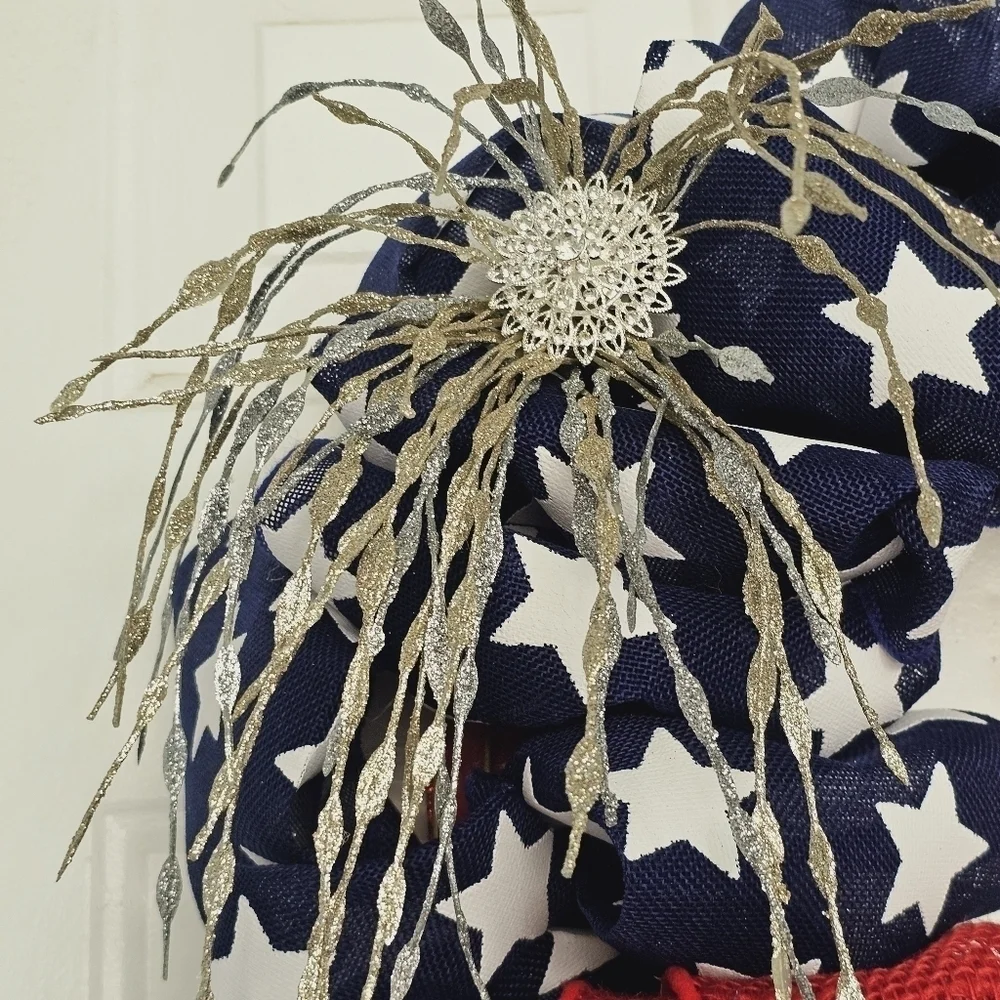 Handmade patriotic Fourth of July holiday wreath door hanger home decor